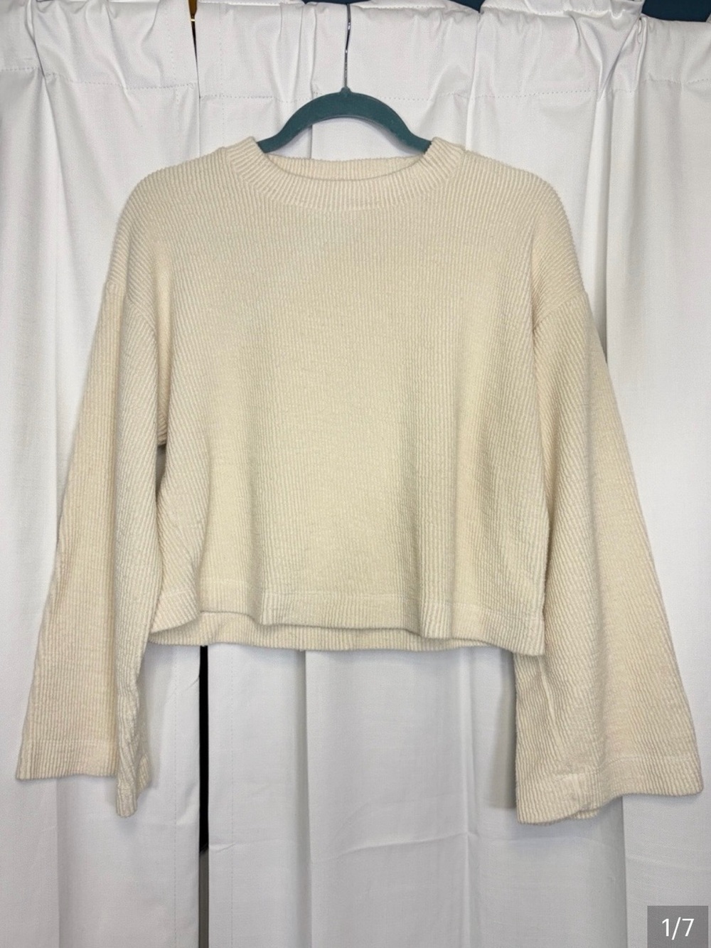 Stateside Creme Ribbed Waffle Long Sleeve Cropped Top. Size Small. Retail $68